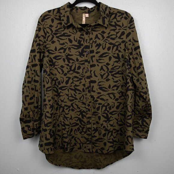 Comfy USA Cathrine olive green animal print tunic shirt-L - Picture 1 of 4